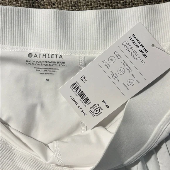 Athleta Match Point Pleated Skort in White SZ M NWT - Picture 6 of 6